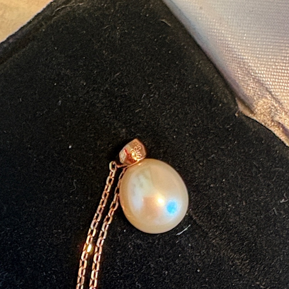 Genuine Pearl Pendant Necklace 925 Silver Rose-Gold Tone - Picture 3 of 4